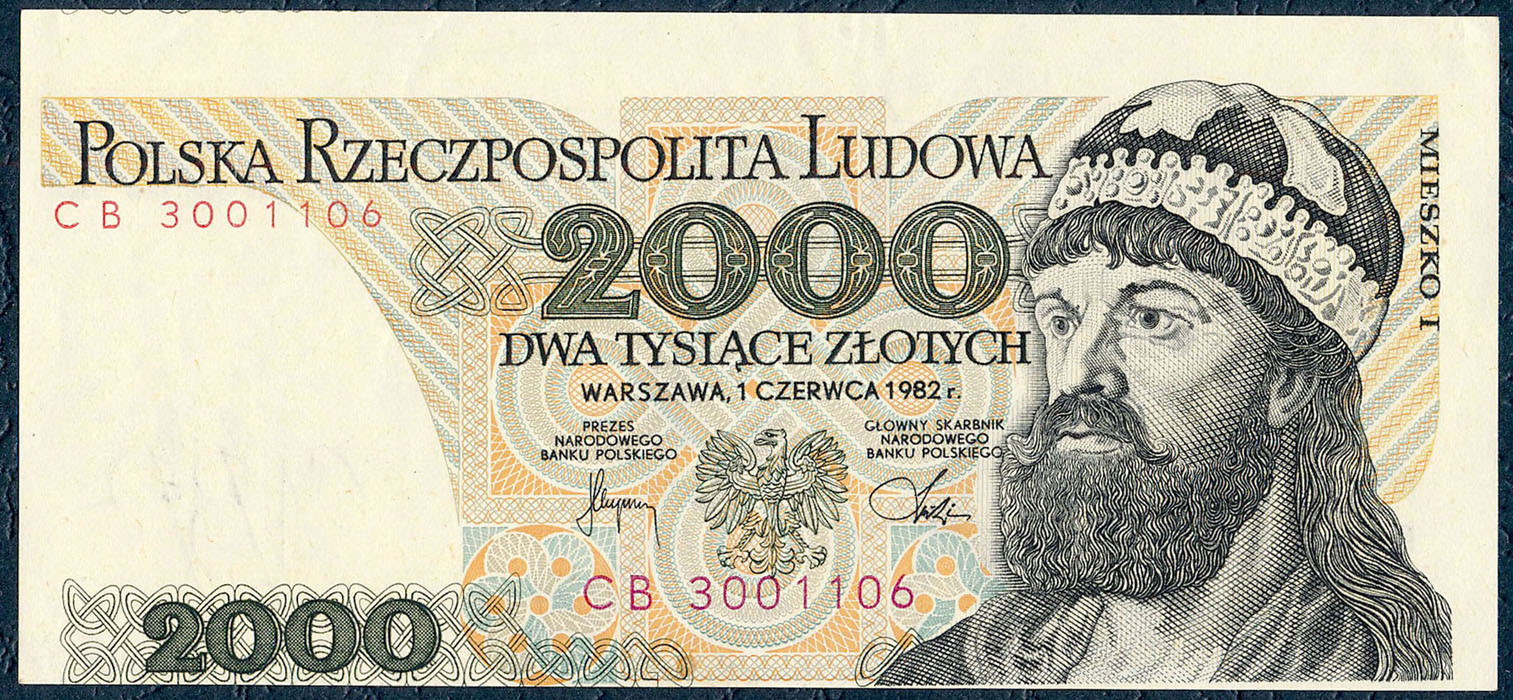 2000 złotych 1982 seria CB - BŁAD DRUKU